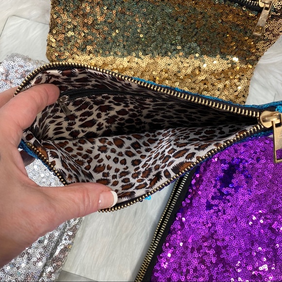 sequin cosmetic bags lined with leopard print - Picture 6 of 11
